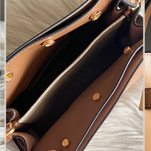 NWT Tory Burch Lee Radziwell Petite Double Bag Tiramisu Tan Leather Crossbody - Picture 8 of 13